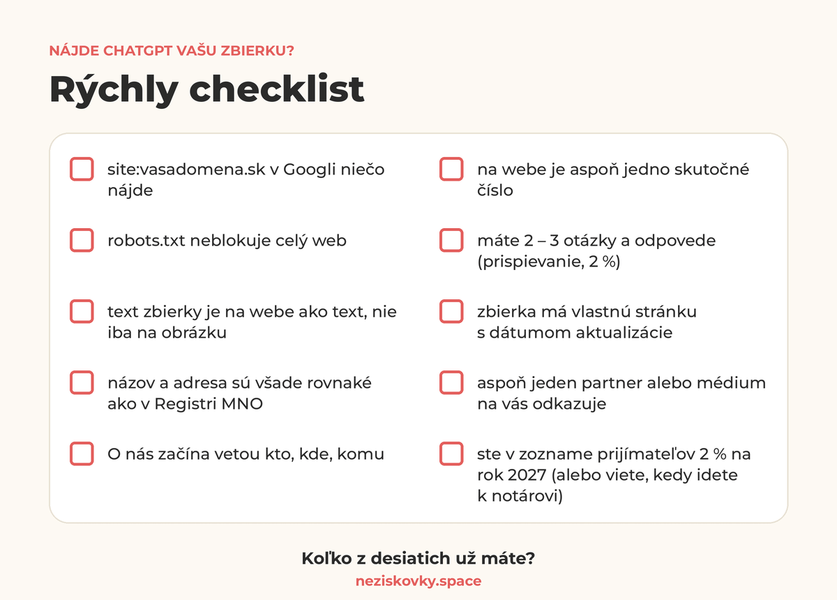 Rýchly checklist: 10 bodov, podľa ktorých skontrolujete, či vašu neziskovku nájde AI vyhľadávanie